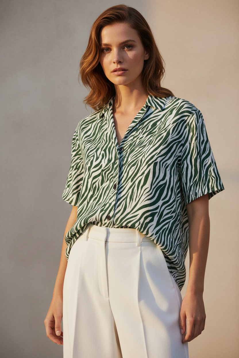 Green Zebra Stripe Shirt Full Head Model