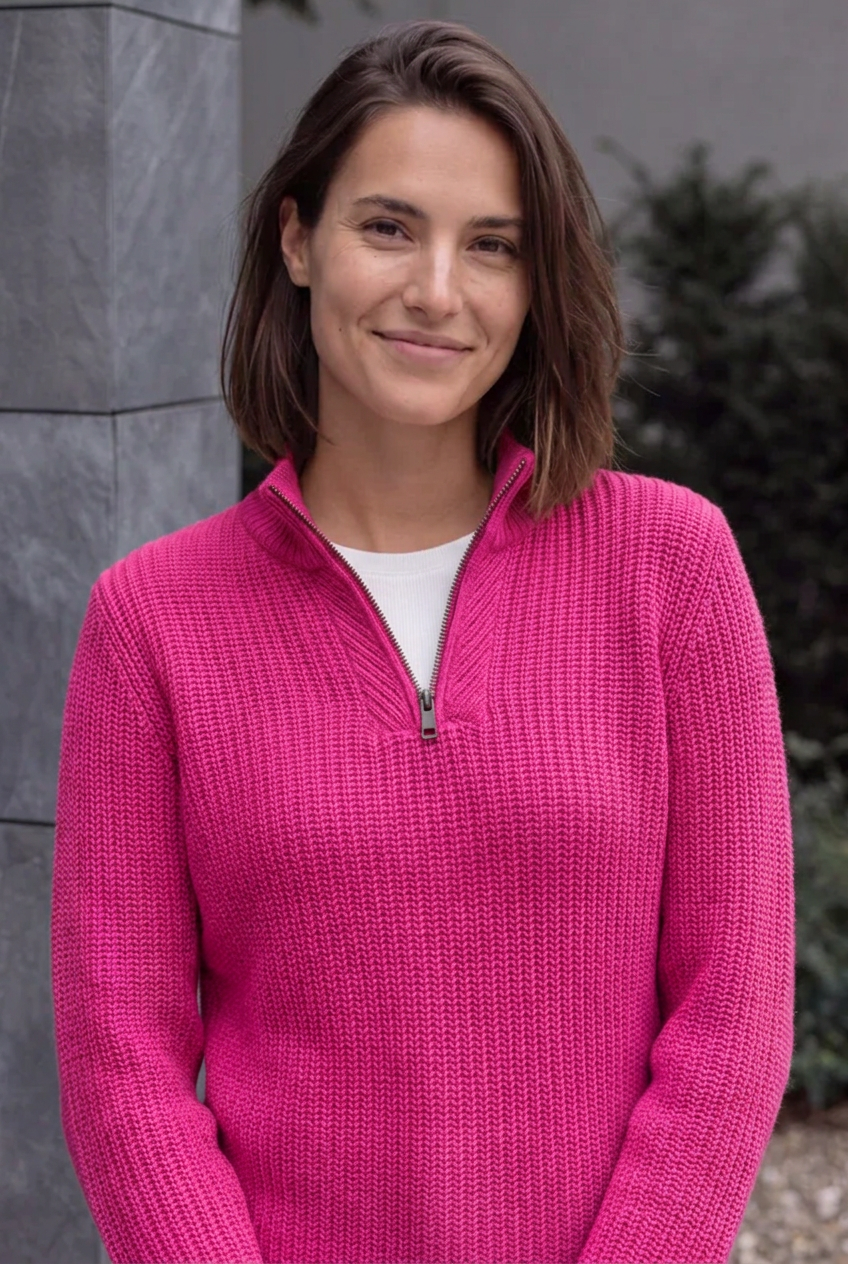 Half-zip jumper in fuchsia pink