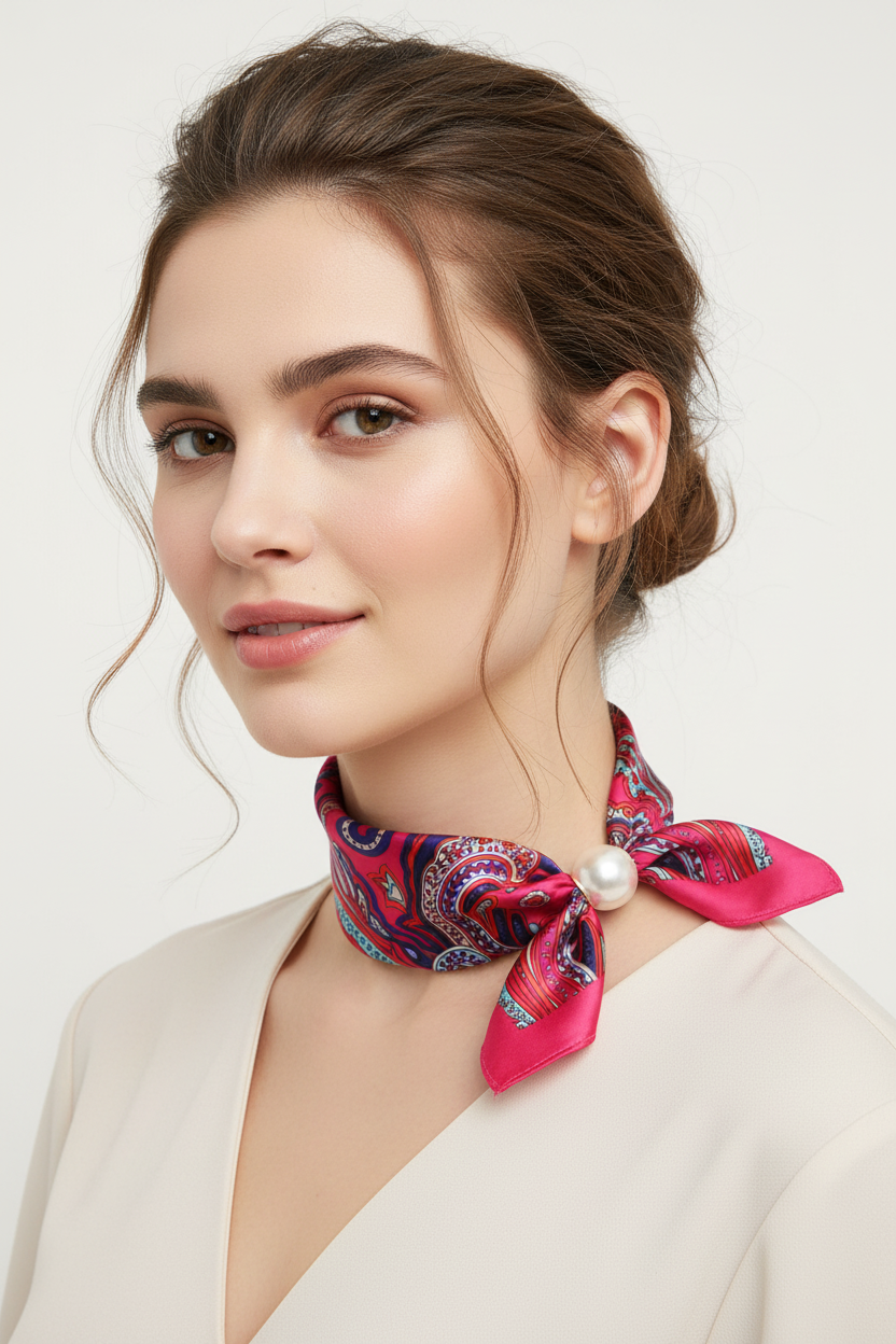 Hot Pink Paisley Scarf - Single Layer Neckerchief
