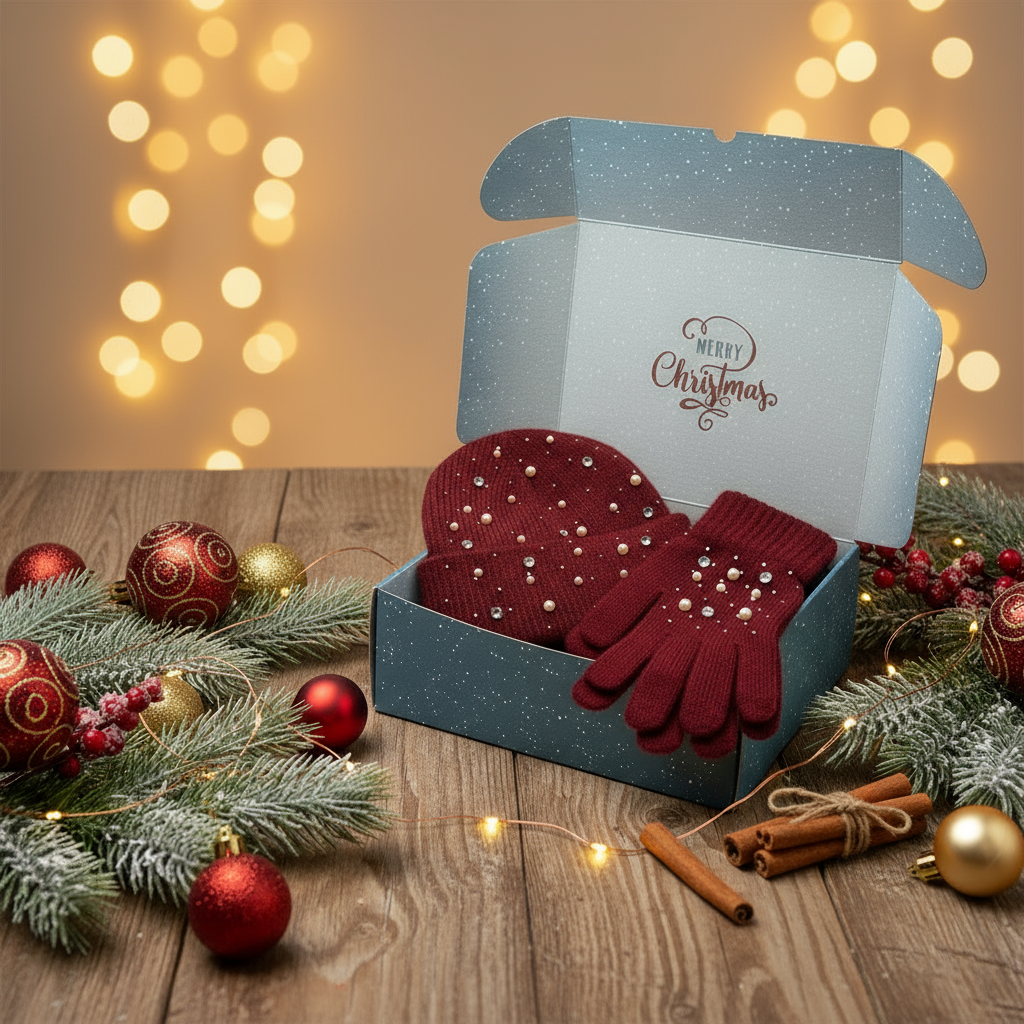 Starlight gift box -  Burgundy Hat and gloves
