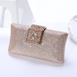 Rose Gold Glitter clutch bag with Dianamte encrusted clasp