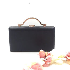 Black hard case clutch bag with silver handle