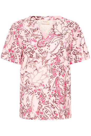 Fransa V Neck short Sleeve blouse in Pink and Taupe print 20617629 26