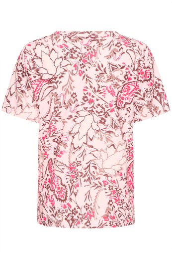 Fransa V Neck short Sleeve blouse in Pink and Taupe print 20617629 26