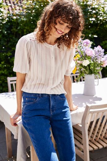 Fransa Boho buttoned Blouse with embroidery shoulder detail 20617592