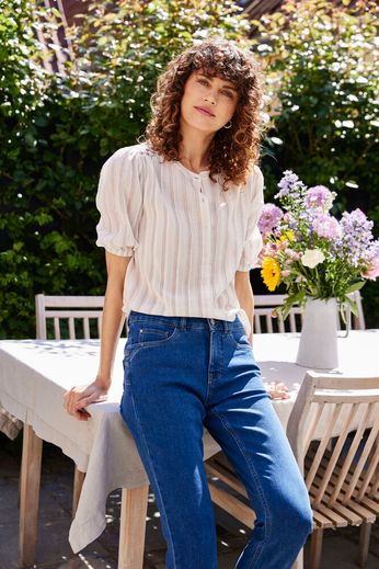 Fransa Boho buttoned Blouse with embroidery shoulder detail 20617592