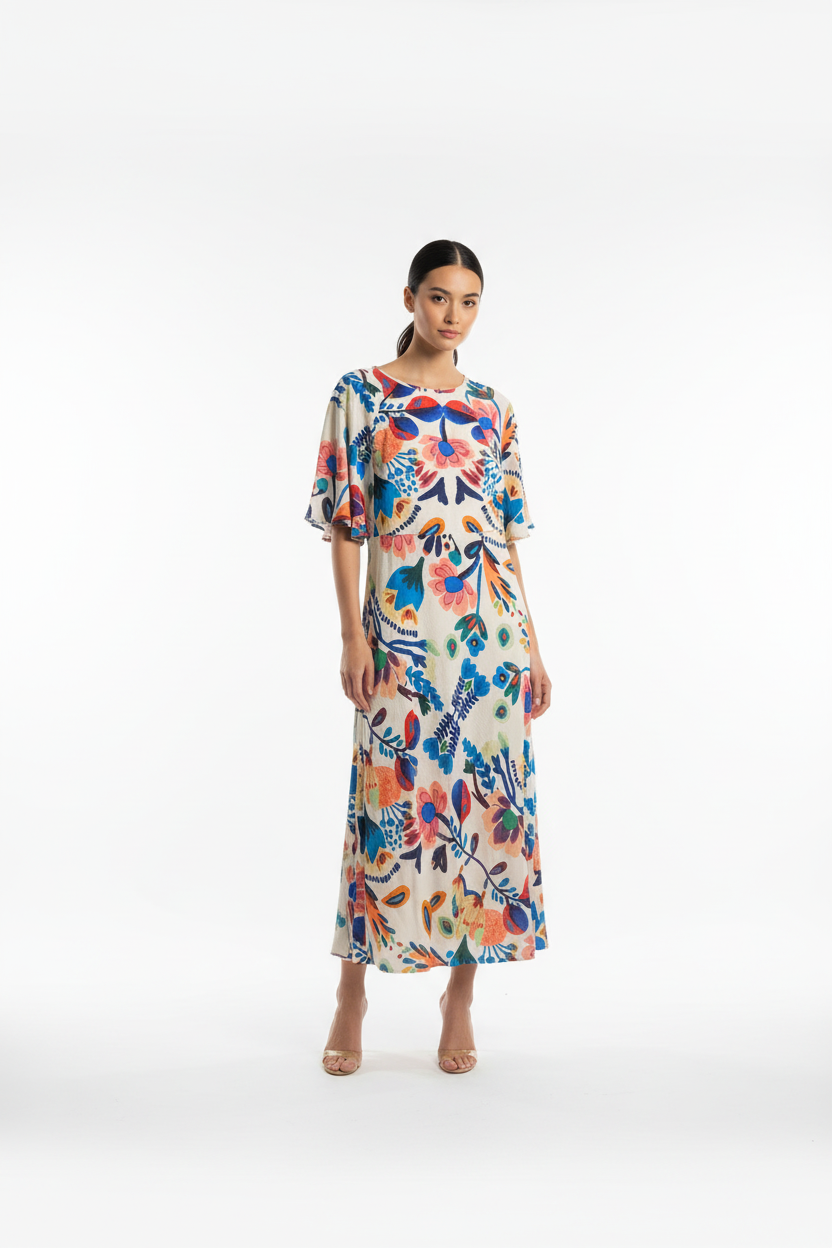 The Ariel Floral Dress with Cape sleeves