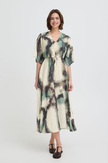 Fransa v neck marble print midi dress20617498