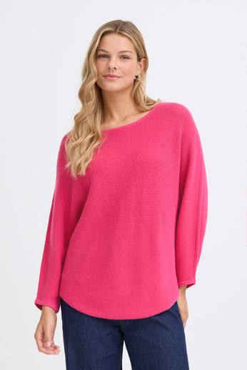 Fransa Ribbed batwing knit in Berry pink 20614105