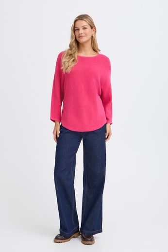 Fransa Ribbed batwing knit in Berry pink 20614105