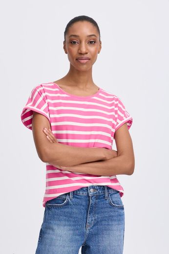Byoung Round Neck Short Sleeve stripe T Shirt in Pink or Navy 20809561