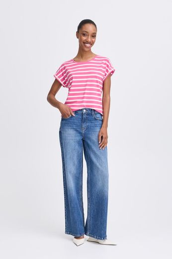 Byoung Round Neck Short Sleeve stripe T Shirt in Pink or Navy 20809561