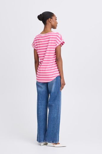 Byoung Round Neck Short Sleeve stripe T Shirt in Pink or Navy 20809561