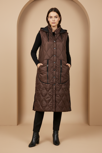 Naya Long Quilted Waistcoat With Zip Pocket  Naw26353