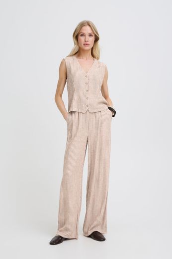 Byoung ByFlakka Linen Blend Trousers in Woodsmoke Strioe 20818829