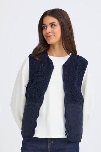 Fransa Mikala Teddy Gilet with Quilted panel Navy 20617373