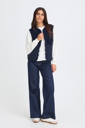 Fransa Mikala Teddy Gilet with Quilted panel Navy 20617373