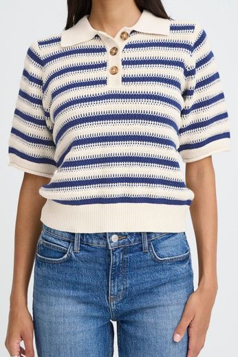Byoung Cotton Short sleeve knit with Collar in Navy 20818398