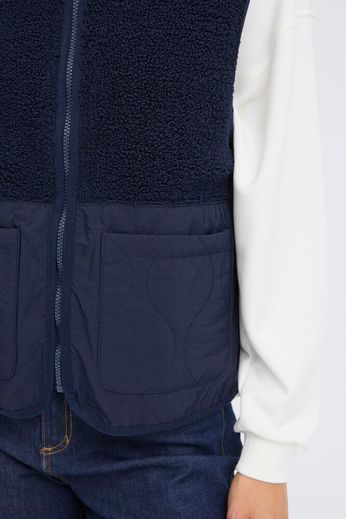 Fransa Mikala Teddy Gilet with Quilted panel Navy 20617373