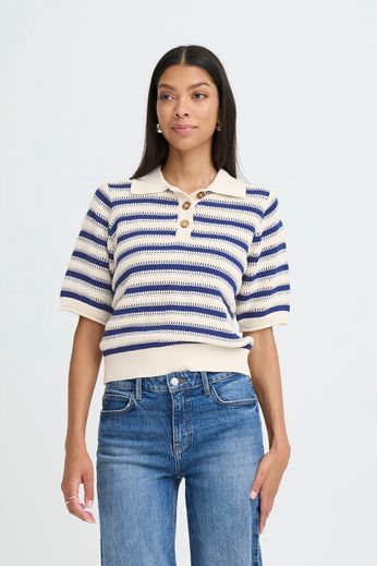 Byoung Cotton Short sleeve knit with Collar in Navy 20818398