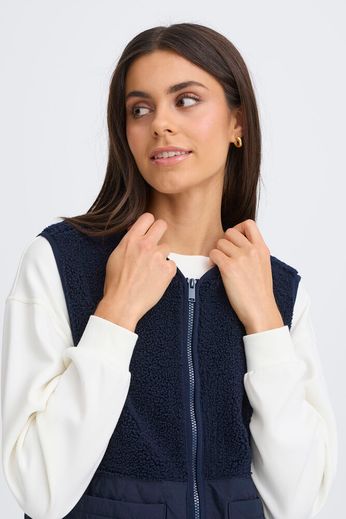 Fransa Mikala Teddy Gilet with Quilted panel Navy 20617373