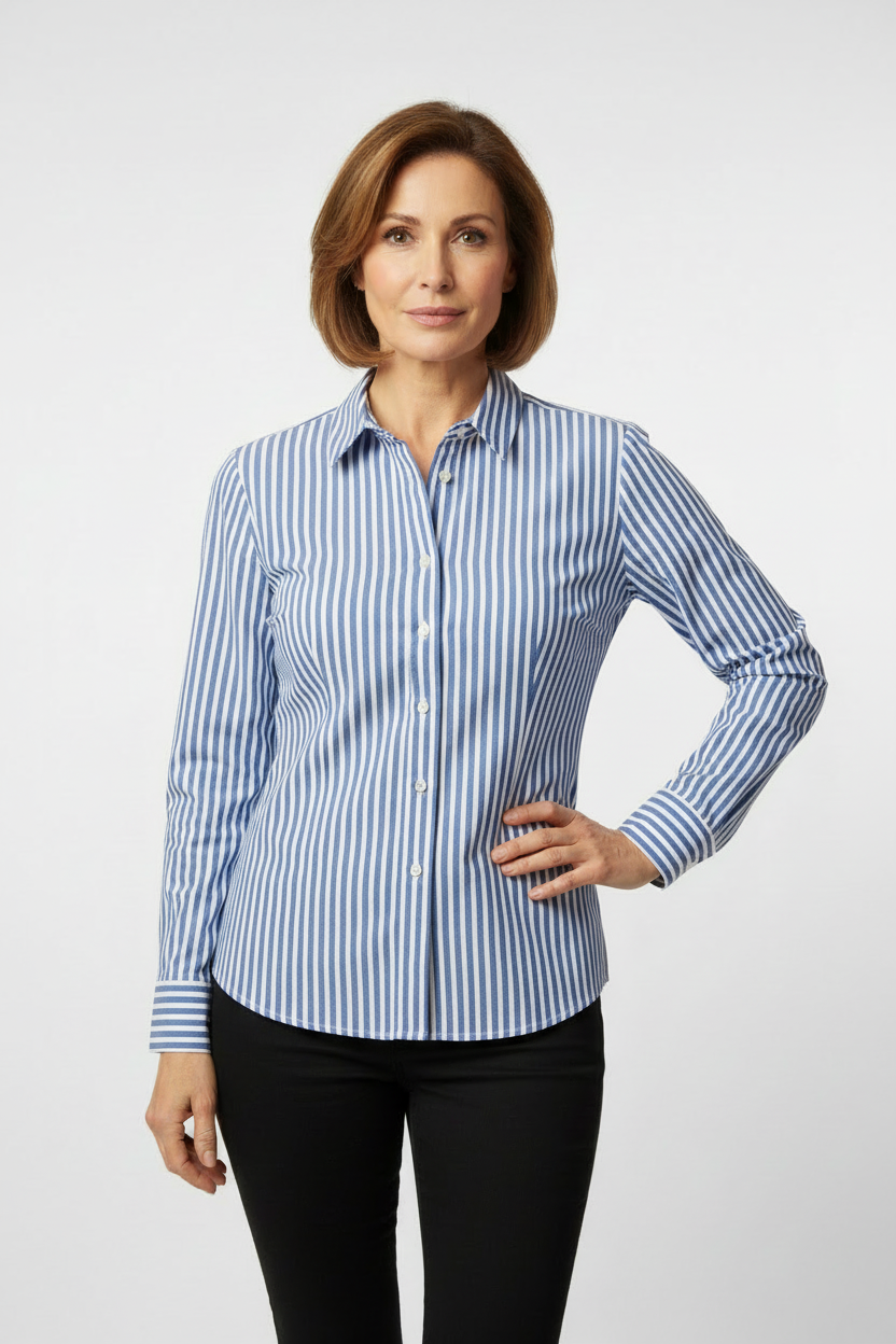 Libra classic stripe shirt in crisp white and blue Lb3014 Blue