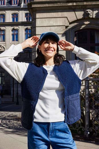 Fransa Mikala Teddy Gilet with Quilted panel Navy 20617373