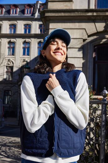 Fransa Mikala Teddy Gilet with Quilted panel Navy 20617373