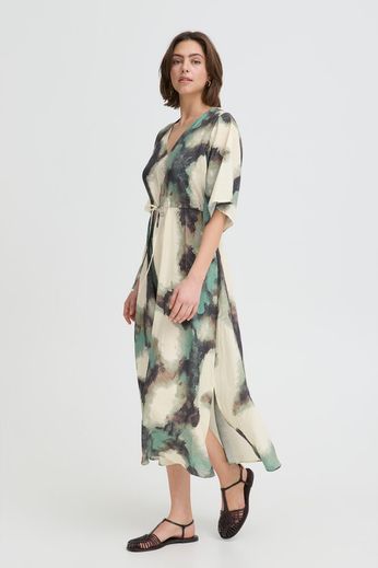 Fransa v neck marble print midi dress20617498