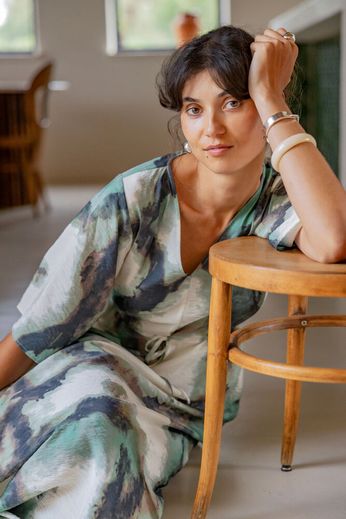 Fransa v neck marble print midi dress20617498