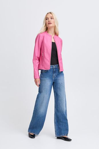 Byoung Faux Leather Biker Jacket 20809396 Pink