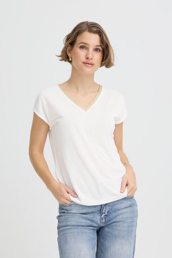 Fransa V neck T Shirt with Gold Trim  20818705