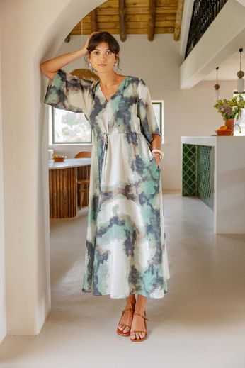 Fransa v neck marble print midi dress20617498