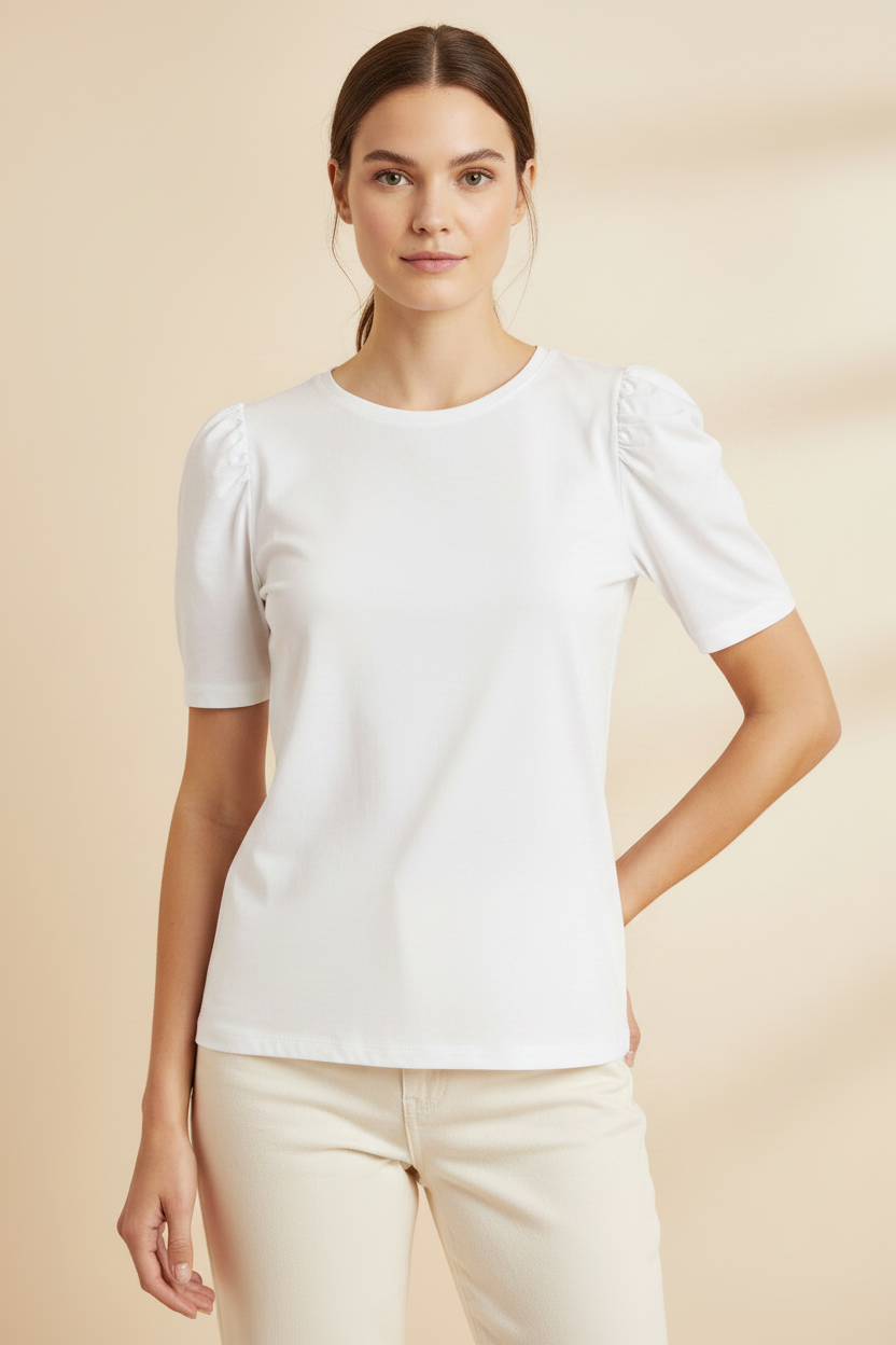 Free/Quent Cotton Puff Sleeve T Shirt  208286 White