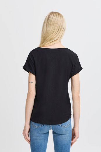 Fransa Round neck Cap sleeve basic Cotton Blend T Shirt in Navy 20804205