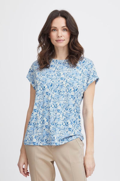 Fransa Round Neck Vintage Print T Shirt in China Blue Mix 20610634 2024
