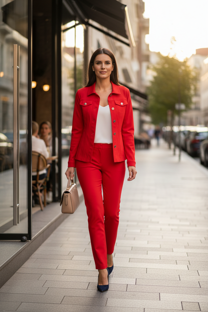 Lifestyle image of red suit