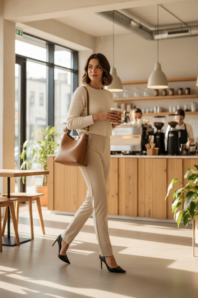 Lifestyle image of Robell beige trousers