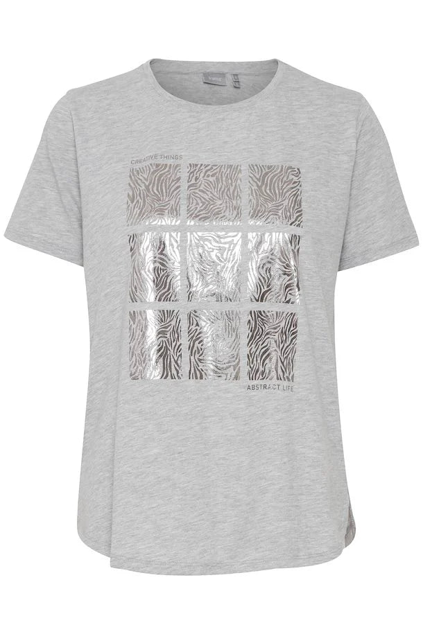Fransa Cotton T Shirt with Foil Print. Grey or White 0613436