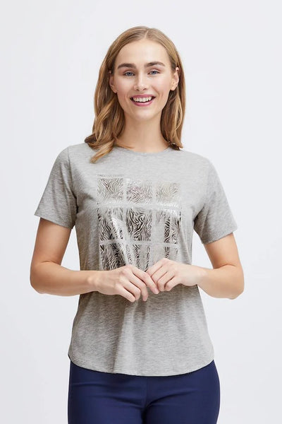 Fransa Cotton T Shirt with Foil Print. Grey or White 0613436