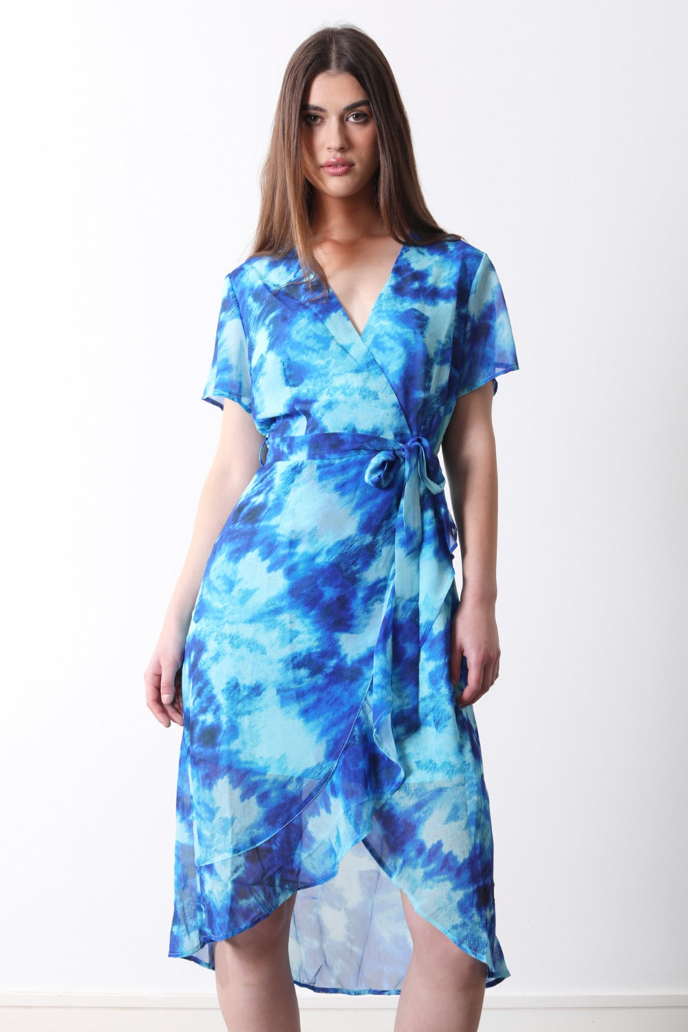 Marc Angelo Faux Wrap Midi dress in Blue Print  Ma31216