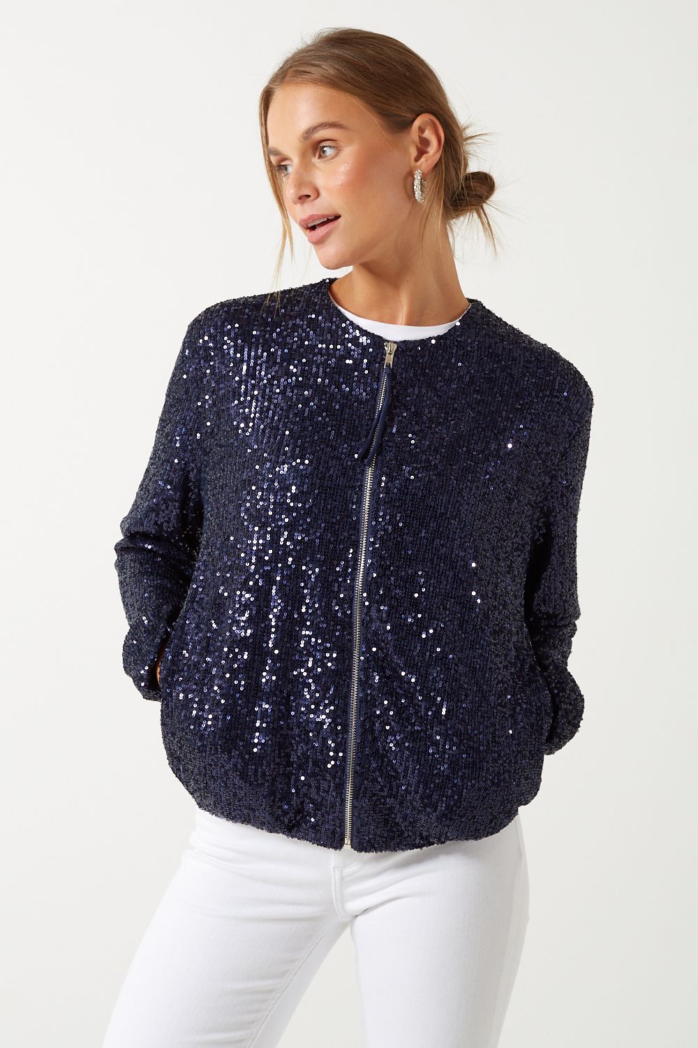 Marc Angelo Sequin bomber jacket in Navy Ma3501
