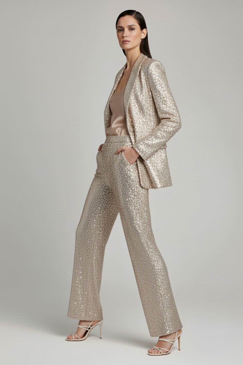Marc Angelo Sequin blazer in Champagne