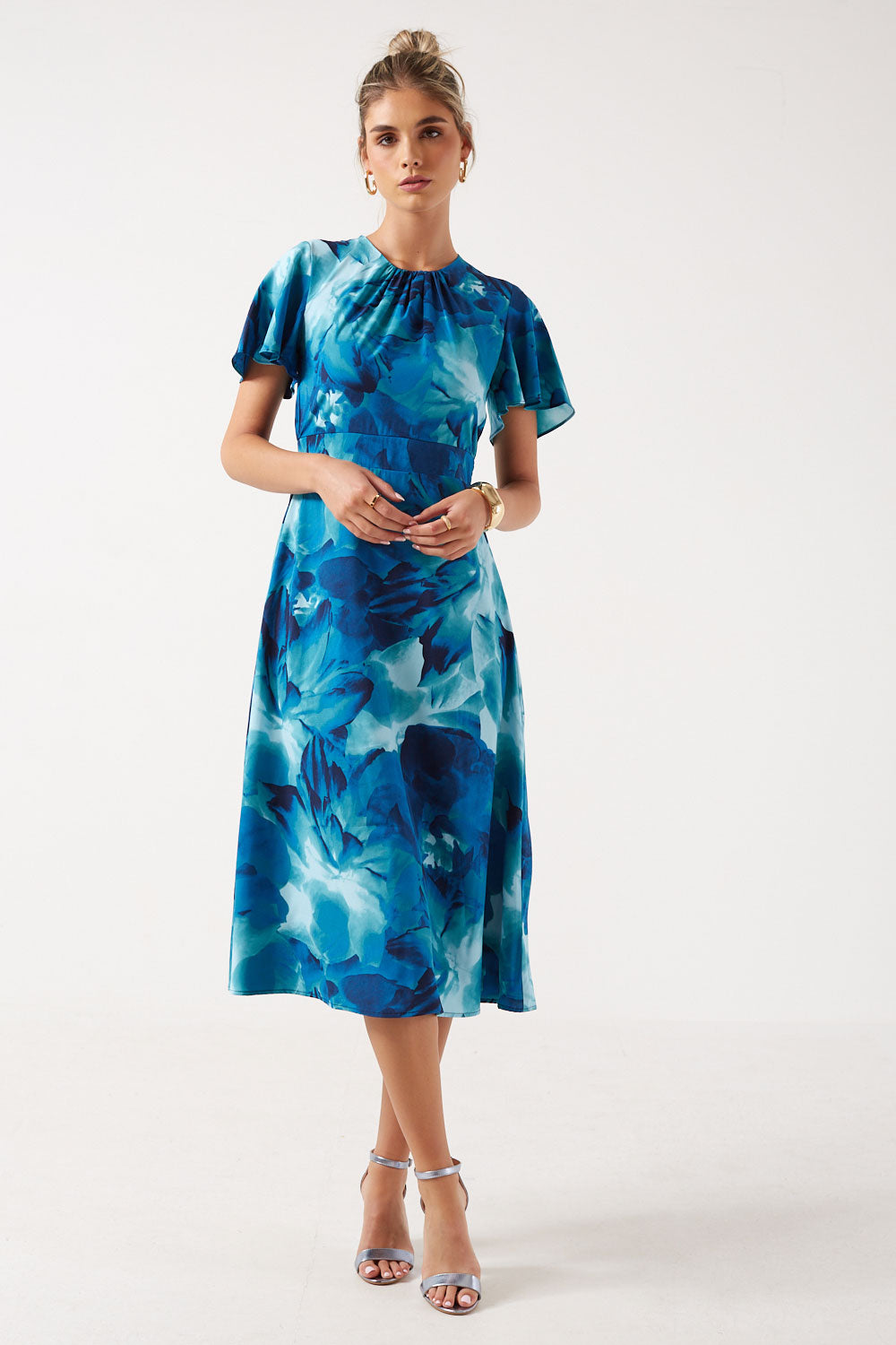 Marc Angelo Corina Royal Blue Floral midi Dress  Ma81178