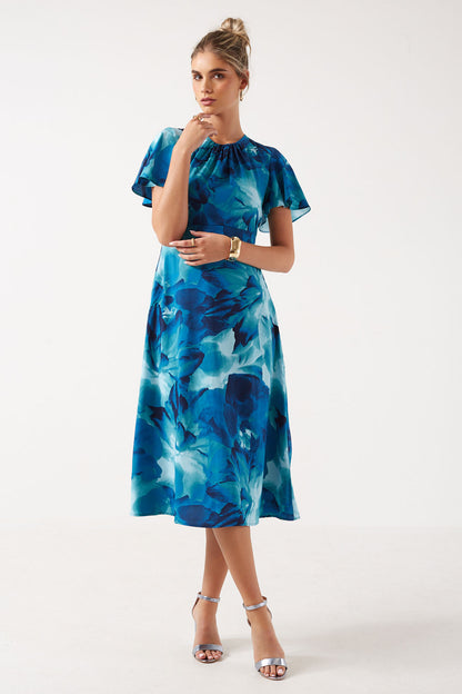 Marc Angelo Corina Royal Blue Floral midi Dress  Ma81178
