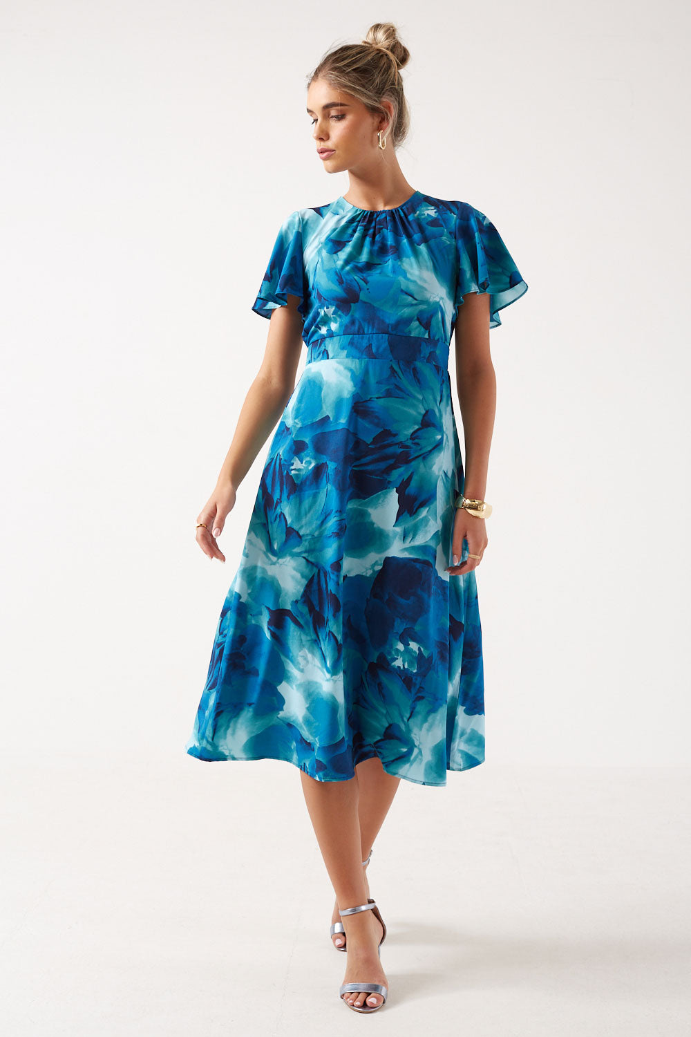 Marc Angelo Corina Royal Blue Floral midi Dress  Ma81178