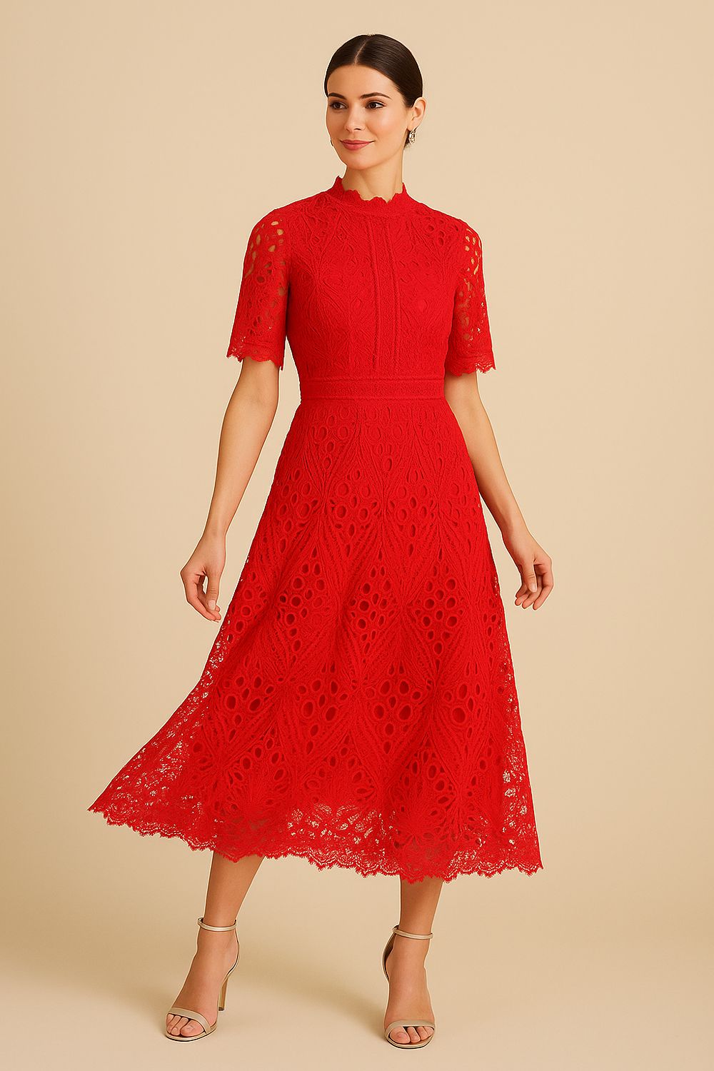 Emma Lace Dress in Deep Rich Red