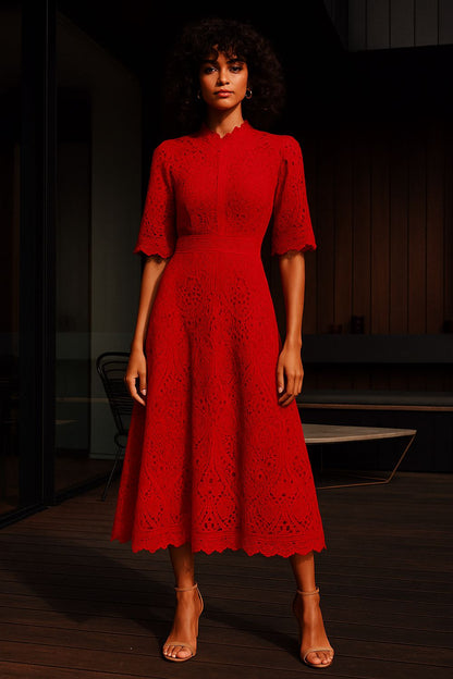 Emma Lace Dress in Deep Rich Red