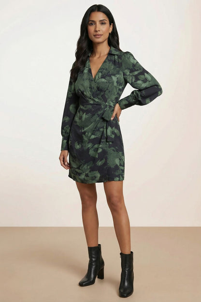 Marc Angelo Green Faux wrap mini dress with collar DBiggins Marc Angelo Green Faux wrap mini dress with collar DBiggins