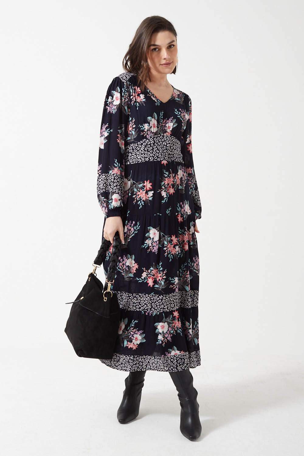 Marc Angelo Sammy Boho Floral print maxi dress. Navy